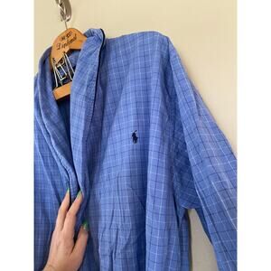 Vtg Polo by Ralph Lauren Mens Cotton Lightweight Bath Robe Blue Windowpane S/ M